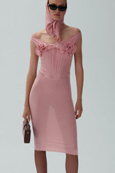 Floral-Applique Mesh Mini Dress